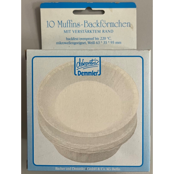 10 Muffins-Backförmchen weiß 63x35x95mm mit verstärktem Rand in Verpackungskarton mit Eurolochung