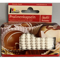 150 Pralinenkapseln backfest weiß sortiert 2,6x1,6cm in Verpackungskarton mit Eurolochung Pralinenförmchen