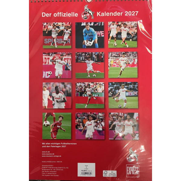 Kalender 2027 Bildwandkalender 1. FC Köln - 29,7x42 Drahtkammbindung Dumont