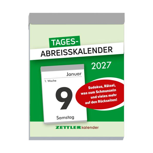 Kalender 2027 Abreißkalender Tagesabreißkalender XL - 8,1x10,5 Patentklammer Zettler