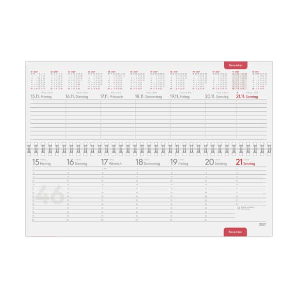 Kalender 2027 Tischquerkalender Profi schwarz - 29,7x10,5 Drahtkammbindung Zettler