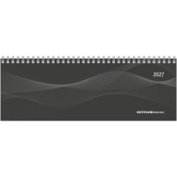 Kalender 2027 Tischquerkalender Profi schwarz - 29,7x10,5 Drahtkammbindung Zettler