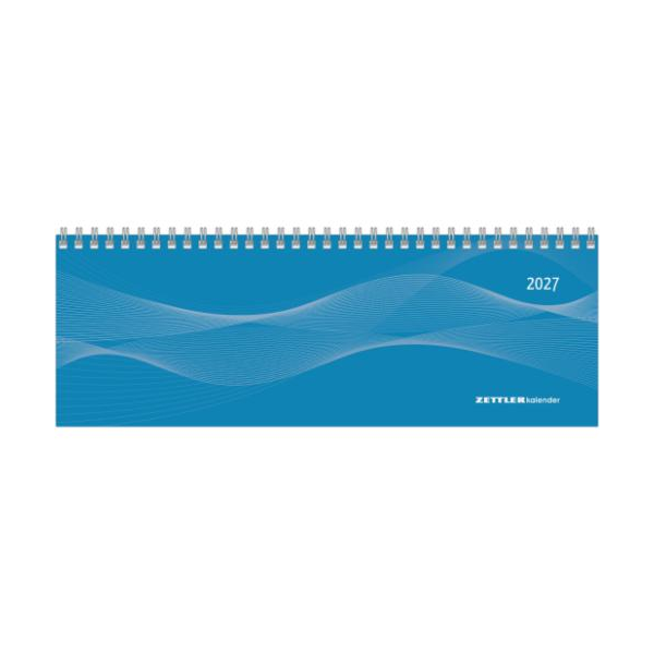 Kalender 2027 Tischquerkalender Profi blau - 29,7x10,5 Drahtkammbindung Zettler