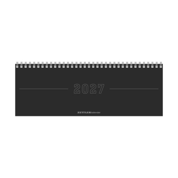 Kalender 2027 Tischquerkalender Profi Papyrus Grau - 29,7x10,5 Drahtkammbindung Zettler