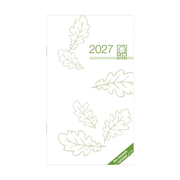 Kalender 2027 Taschenplaner 1 Monat / 2 Seiten Recyclin - 8,8x15,2 Drahtheftung Zettler