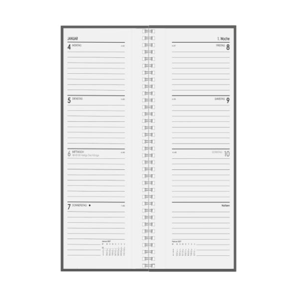 Kalender 2027 Buchkalender Vormerkbuch 1 Woche / 2 Seiten - 10,5x29,7 Drahtkammbindung Zettler