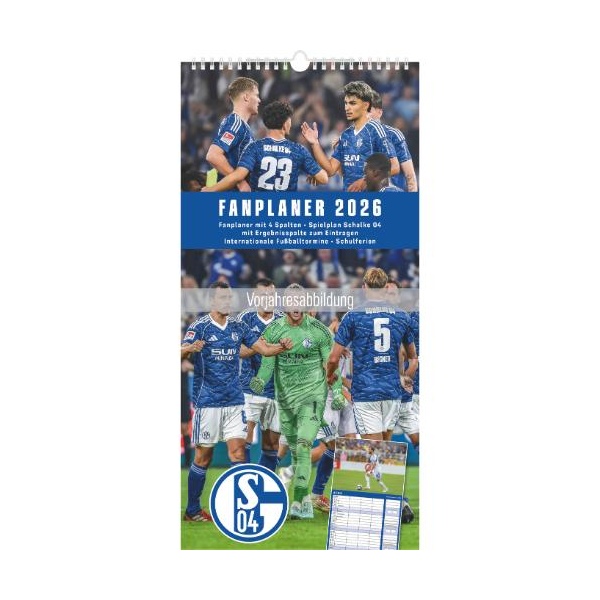 Kalender 2027 Bildwandkalender Familienplaner FC Schalke 04 - 22x45 Drahtkammbindung Alpha Edition