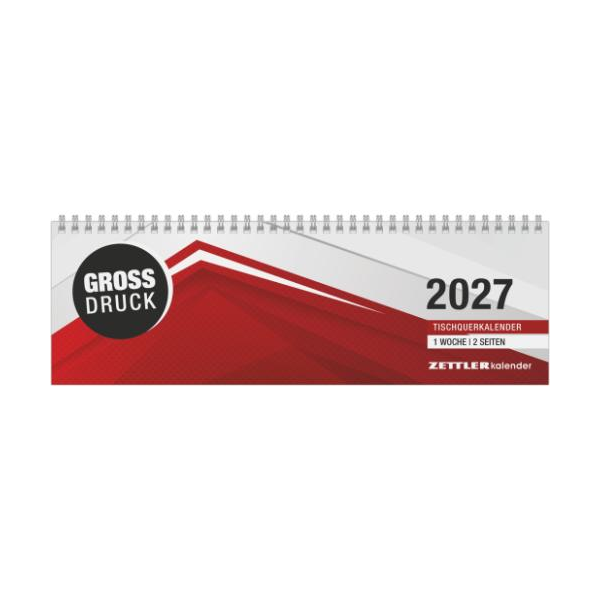 Kalender 2027 Tischquerkalender GROSSDRUCK - 32x10,5 Drahtkammbindung Zettler