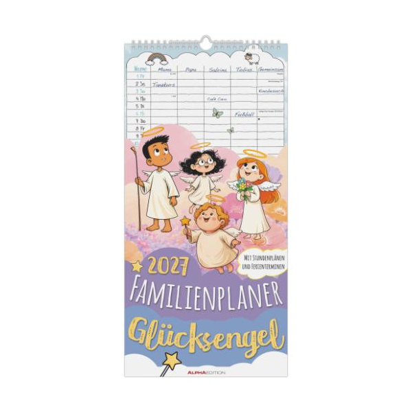 Kalender 2027 Familienplaner Familienplaner Glücksengel - 22x45 Drahtkammbindung Alpha Edition
