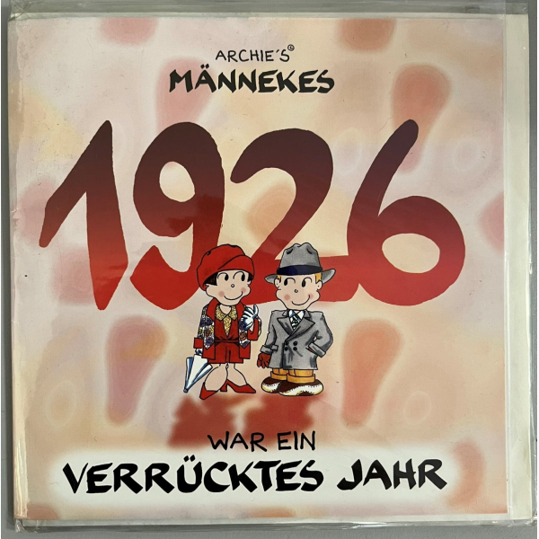Jahrgang 1926 100. Geburtstag quadratische Glückwunschkarte mit Umschlag und Innentext Archie´s Männekes