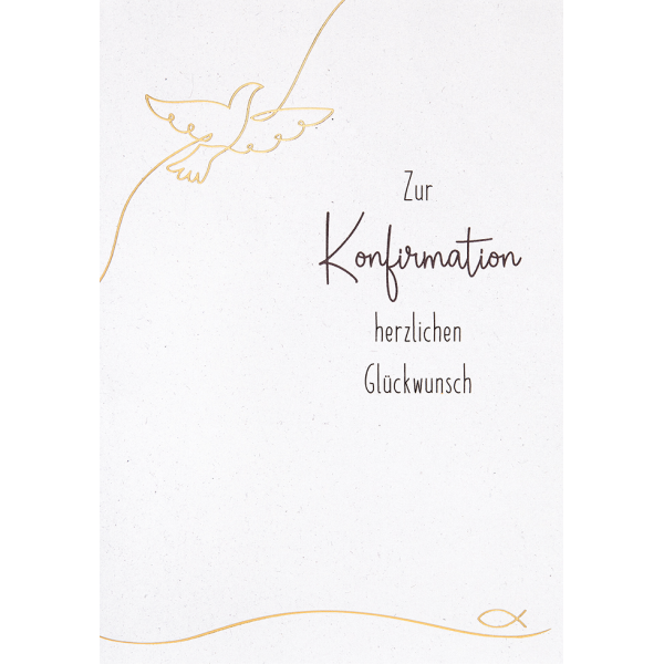 Konfirmation unverpackte Glückwunschkarte mit Umschlag Goldene Taube Zur Konfirmation herzlichen Glückwunsch