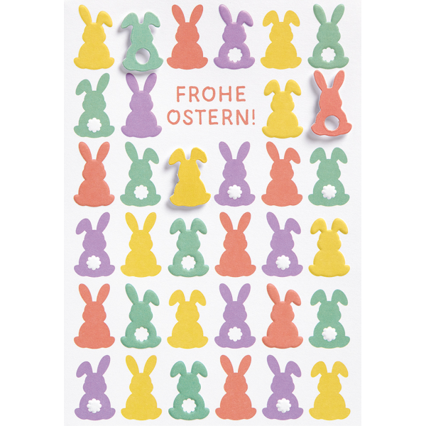 Ostern Grußkarte mit Umschlag bunte Osterhasen Frohe Ostern!