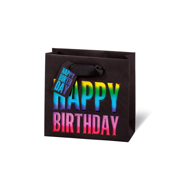 Tasche Tüte klein CD-Format 14,5x15x6 cm Rainbow Happy Birthday