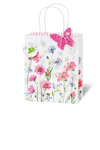 Tasche medium - Buch Format - 23x19x9 cm - Dreams - Wildblumen in rosa und blau
