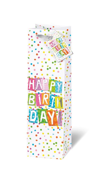 Tasche - Flaschen Format - 36x10,5x10 cm - Happy Birthday Confetti