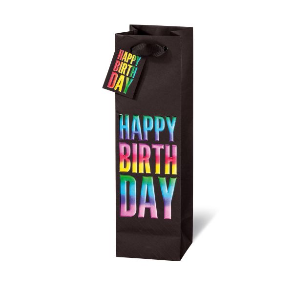 Tasche - Flaschen Format - 36x10,5x10 cm - Rainbow - Happy Birthday